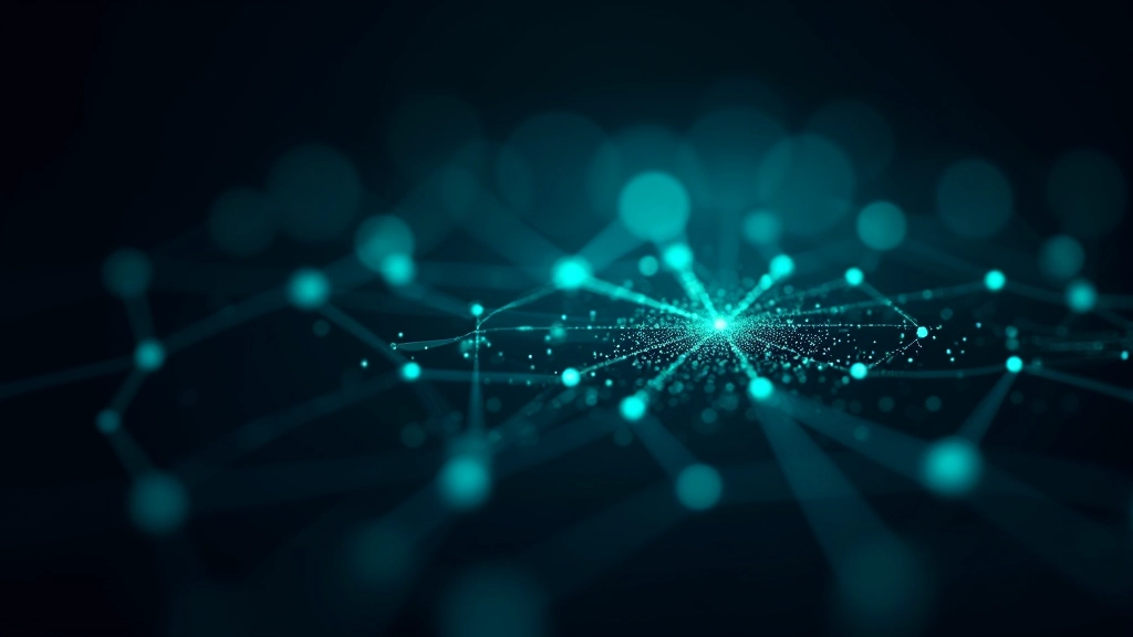 Abstrakte Visualisierung von Datenströmen und digitalen Symbolen auf dunklem Hintergrund, futuristische Technologie-Ästhetik