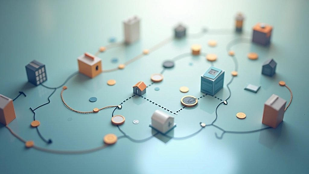Finanzielle Datenflüsse und Geldmarktmechanismen visualisiert mit Pfeilen und Kurvendiagrammen